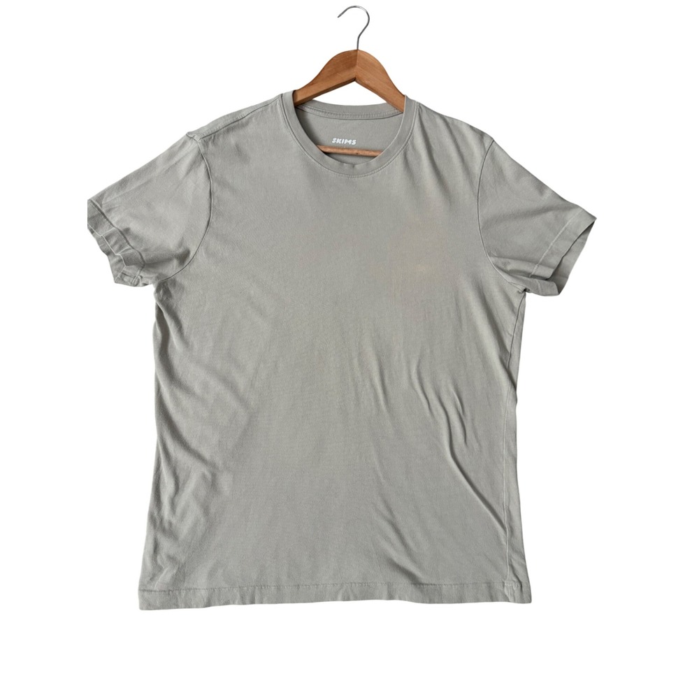 SKIMS Cotton Jersey T-Shirt Sage Green Short Sleeve Crew Neck Large - damage